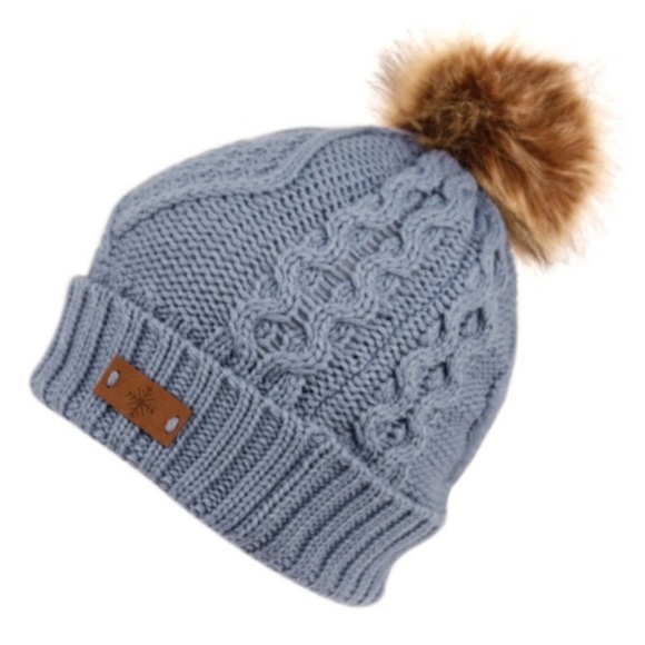 Accessories - Blue Pom Pom Fleece Lined Beanie